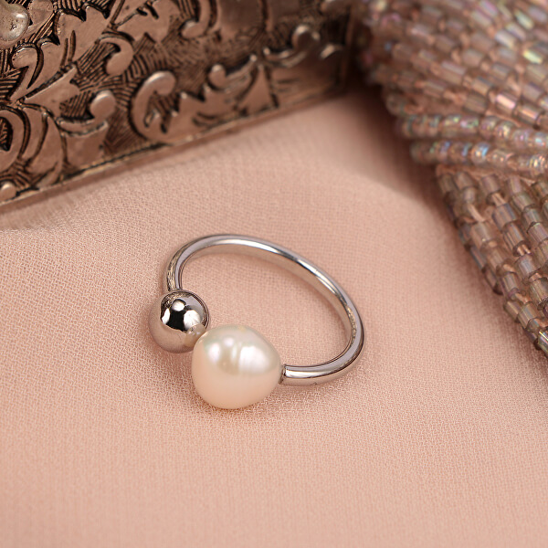 Ocelový prsten s pravou perlou Oriente SARI15