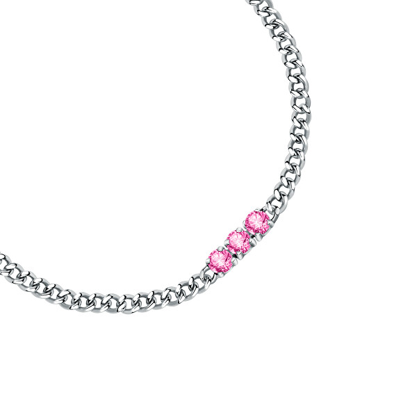 Affascinante bracciale in acciaio con cristalli rosa Poetica SAUZ13