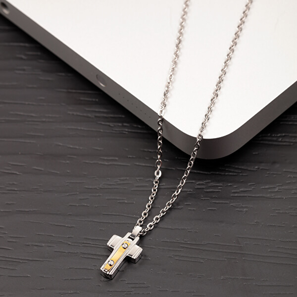 Pánský ocelový náhrdelník Křížek Gold SATM02