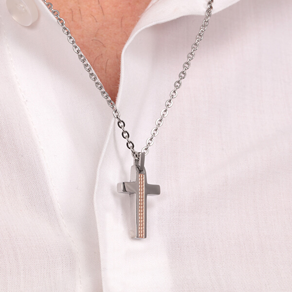 Pánsky oceľový náhrdelník s krížikom Motown SALS44