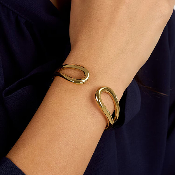 Pevný otevřený náramek z pozlacené oceli Design SAYP22
