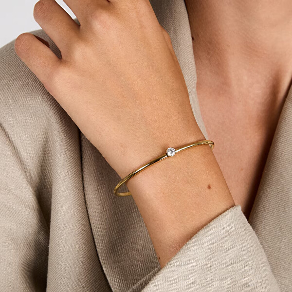 Pevný pozlacený náramek s čirým zirkonem Cerchi SAKM97