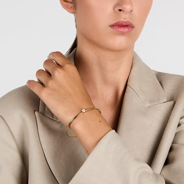 Pevný pozlacený náramek s čirým zirkonem Cerchi SAKM97