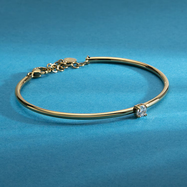 Pevný pozlacený náramek s čirým zirkonem Cerchi SAKM97
