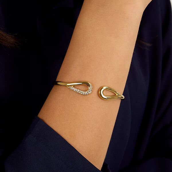 Pevný pozlacený náramek s krystaly Design SAYP24