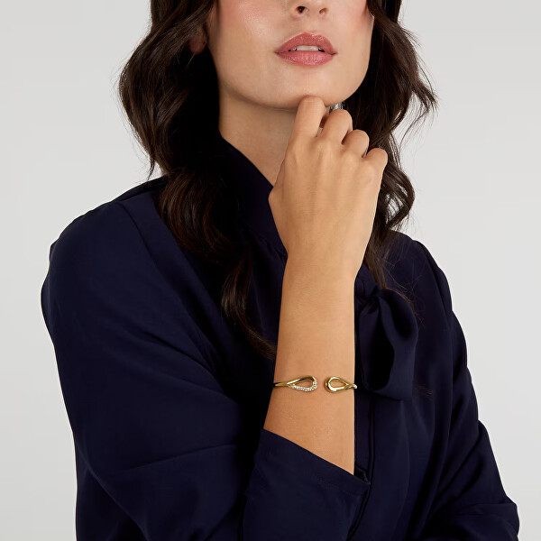 Pevný pozlacený náramek s krystaly Design SAYP24