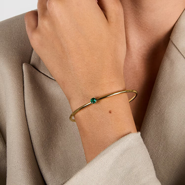 Pevný pozlacený náramek se zeleným zirkonem Cerchi SAKM98