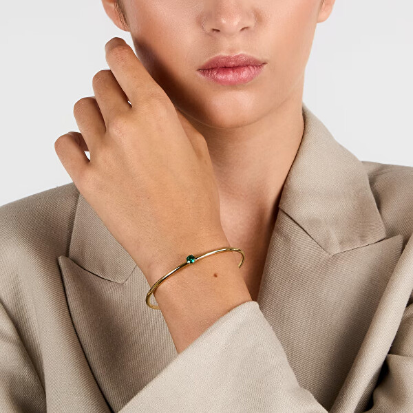 Pevný pozlacený náramek se zeleným zirkonem Cerchi SAKM98