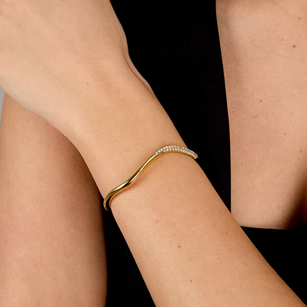 Pevný vlnitý náramek s krystaly Design SAYP19