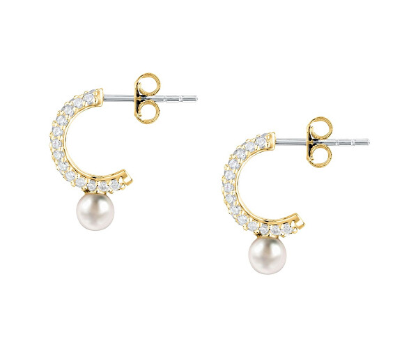 Pozlacené náušnice s pravou perlou a kubickými zirkony Perla SXU53