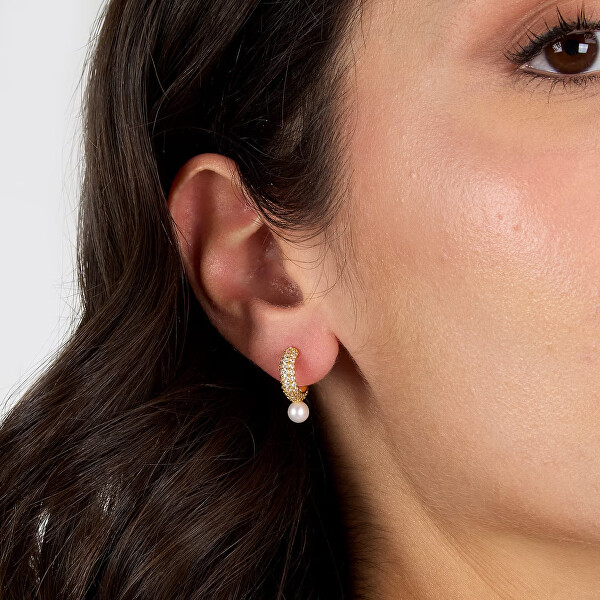 Pozlacené náušnice s pravou perlou a kubickými zirkony Perla SXU53