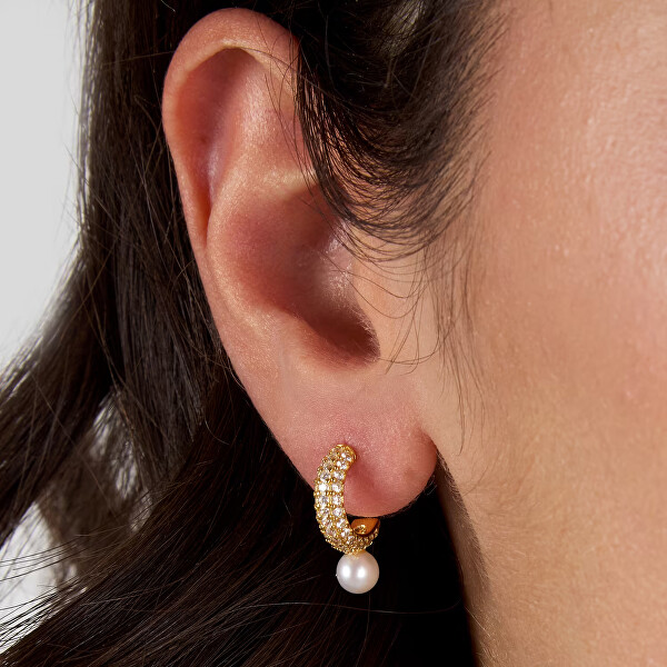 Pozlacené náušnice s pravou perlou a kubickými zirkony Perla SXU53