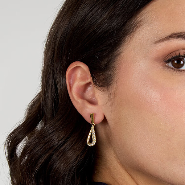 Pozlacené visací náušnice Kapka s krystaly Design SAYP29