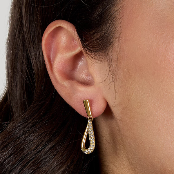 Pozlacené visací náušnice Kapka s krystaly Design SAYP29