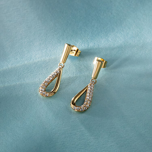 Pozlacené visací náušnice Kapka s krystaly Design SAYP29