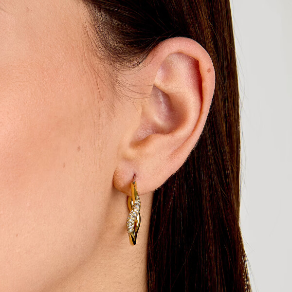 Pozlacené vlnité náušnice s krystaly Design SAYP08