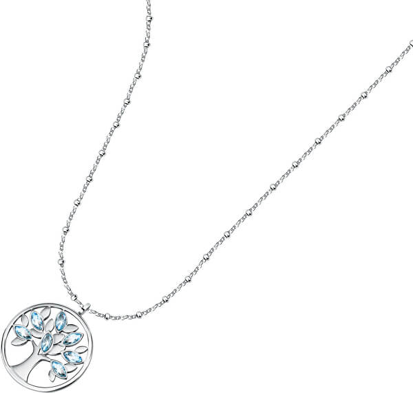 Eine bezaubernde Halskette aus Stahl mit blauen Kristallen Baum des Lebens Vita SAUD01
