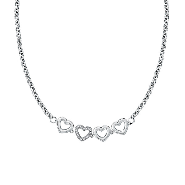 Pôvabný oceľový náhrdelník so srdiečkami Bagliori SAVO30