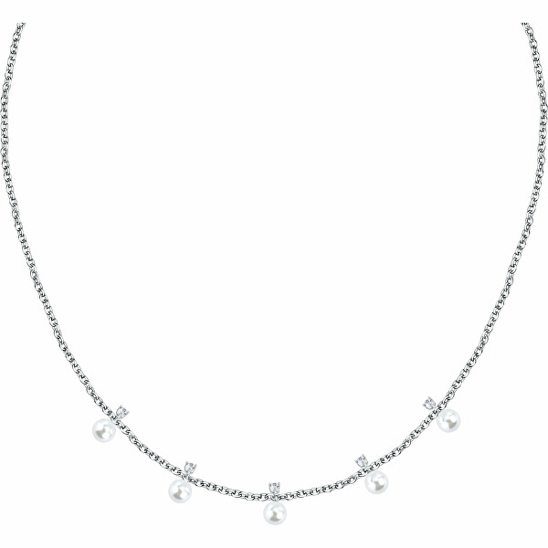 Půvabný stříbrný náhrdelník Perla SAWM03