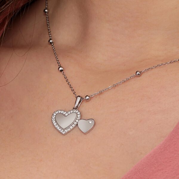 Romantický náhrdelník s dvomi srdiečkami Love SOR18