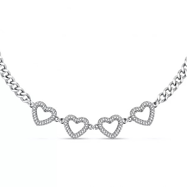 Romantický oceľový náhrdelník so srdiečkami Bagliori SAVO22