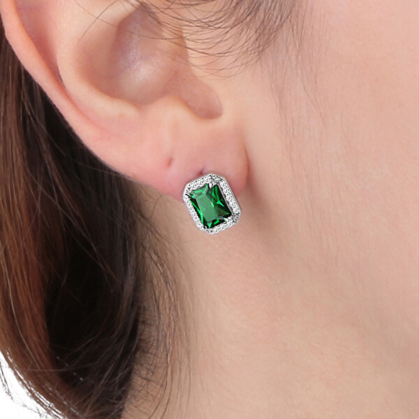 Ezüst fülbevaló zöld kristályokkal Tesori SAIW57