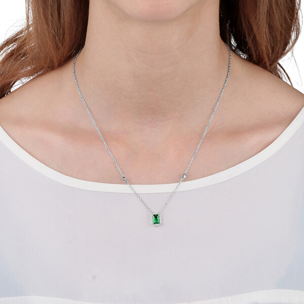 Strieborný náhrdelník so zeleným kryštálom Tesoro SAIW55