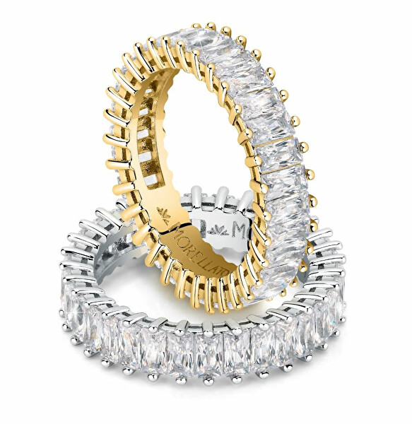 Scintillante anello placcato oro con zirconi trasparenti Baguette SAVP090