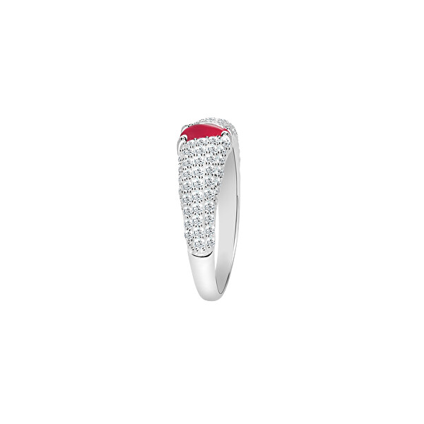 Třpytivý stříbrný prsten s červeným kamínkem Tesori SAIW42