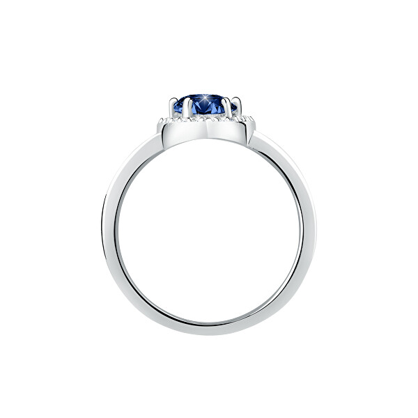 Třpytivý stříbrný prsten Srdce s modrým zirkonem Tesori SAVB150