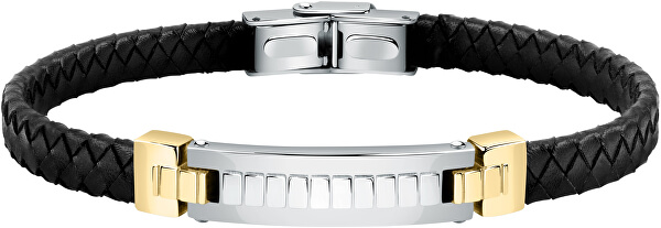 Elegante braccialetto in pelle con decorazione in acciaio SQH32