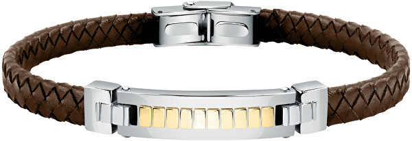 Elegante braccialetto in pelle con decorazione in acciaio SQH34