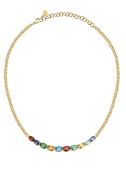 Verspielte vergoldete Halskette mit farbigen kubischen Zirkonen Colori SAVY01