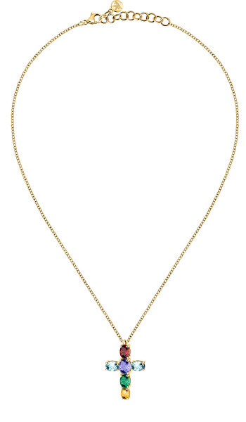 Moderný pozlátený náhrdelník s krížikom Colori SAVY02