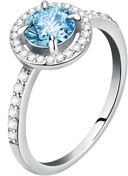 Něžný stříbrný prsten s akvamarínem a krystaly Tesori SAIW9701