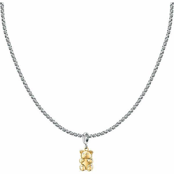 Ocelový bicolor náhrdelník s medvídkem Drops SCZ1326