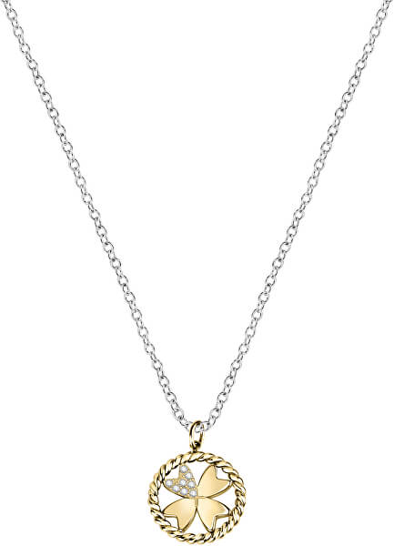 Ocelový náhrdelník s čtyřlístkem Multigipsy SAQG33 (řetízek, přívěsky)