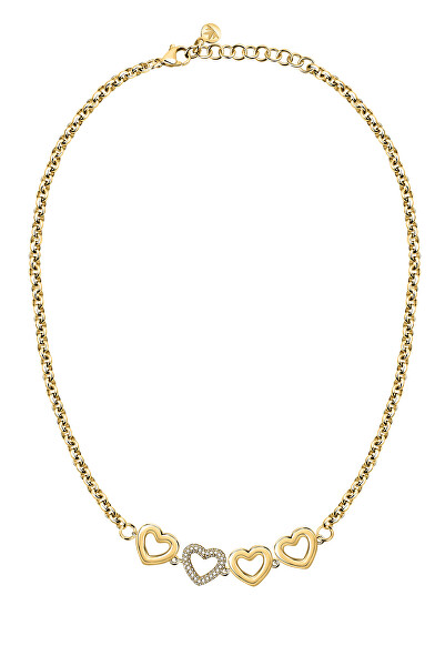 Pôvabný pozlátený náhrdelník so srdiečkami Bagliori SAVO23