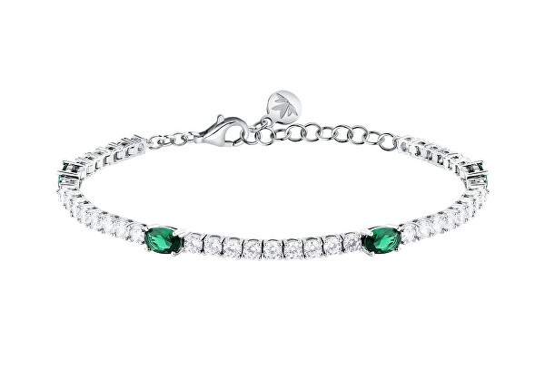 Blyštivý tenisový náramek se zelenými zirkony Tesori SAIW267