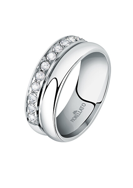 Třpytivý ocelový prsten s krystaly Bagliori SAVO160 Obvod 52 mm - SLEVA