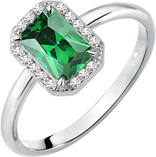 Trblietavý strieborný prsteň so zeleným kamienkom Tesoro SAIW76
