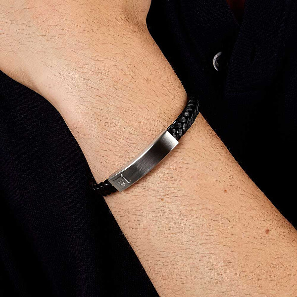 Černý kožený náramek pro muže Leather JM525AVE34