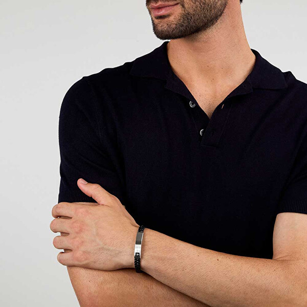 Černý kožený náramek pro muže Leather JM525AVE34