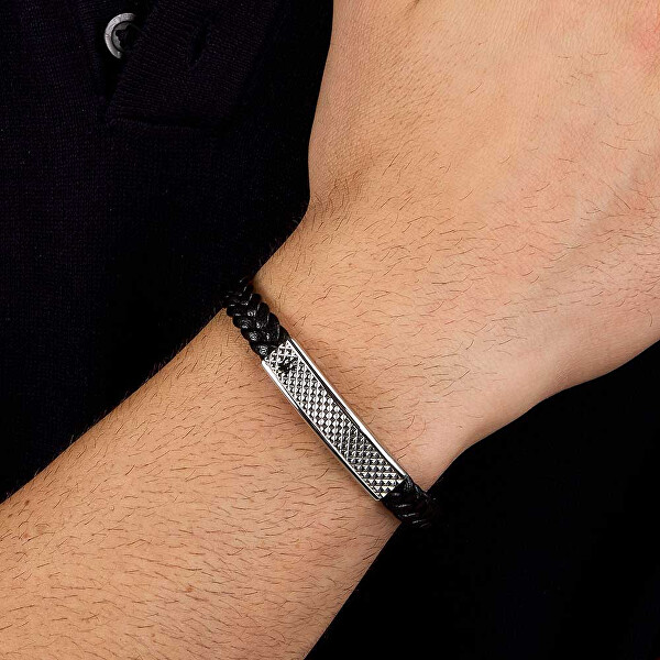 Čierny kožený náramok pre mužov Leather JM525AVE36