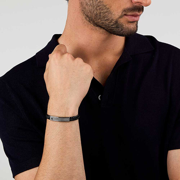 Čierny kožený náramok pre mužov Leather JM525AVE36