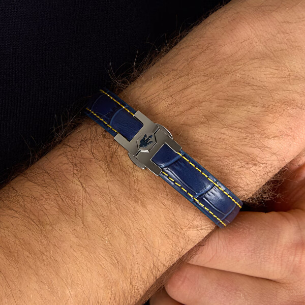 Modrý kožený náramek pro muže Leather JM2269LA02