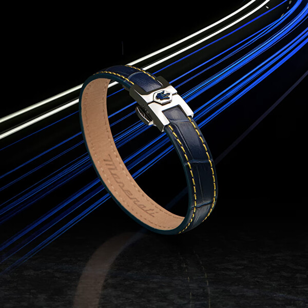 Modrý kožený náramek pro muže Leather JM2269LA02