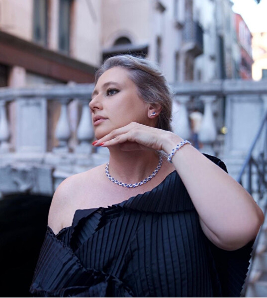 Luxusní náušnice s modrými krystaly Meridian Lumiere 23243