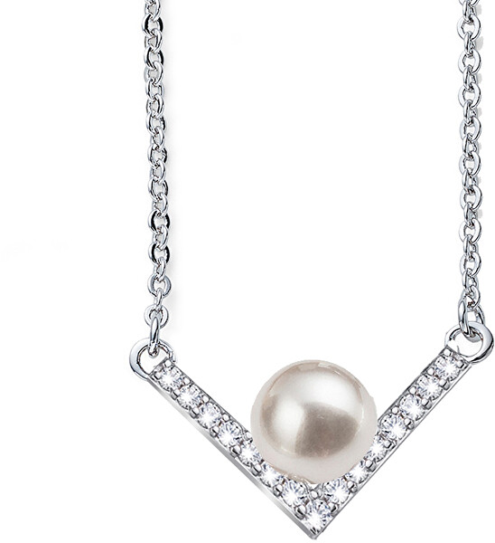 Elegantný náhrdelník s perlou a kryštály Swarovski Point Pearl 12160