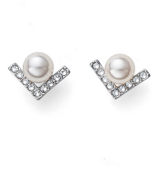 Elegantné náušnice kôstky s perlou a kryštály Swarovski Point Pearl 22917